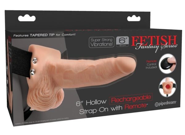ARNÊS COM DILDO OCO RECARREGÁVEL 6' HOLLOW RECHARGEABLE STRAP-ON COM COMANDO FETISH FANTASY SERIES - Imagem 8